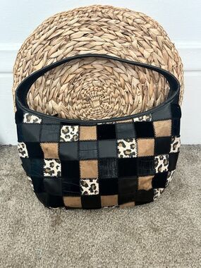 Y2K Leather Shoulder Bag Animal Print Suede Patchwork Western Festival cowgirl